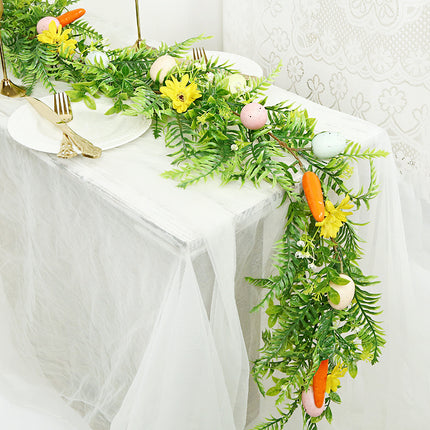 Easter Artificial Garland – 200cm Decorative Vine with Eggs, Carrots, Flowers and Leaves for Table Centerpiece or Party Decoration