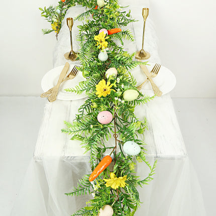 Easter Artificial Garland – 200cm Decorative Vine with Eggs, Carrots, Flowers and Leaves for Table Centerpiece or Party Decoration
