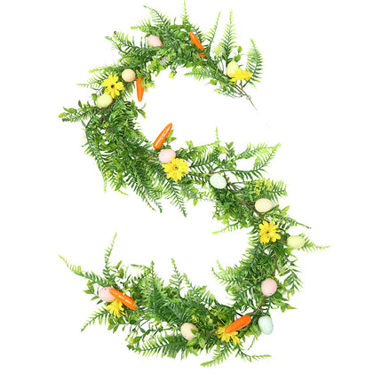 Easter Artificial Garland – 200cm Decorative Vine with Eggs, Carrots, Flowers and Leaves for Table Centerpiece or Party Decoration