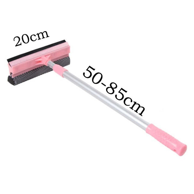 Pink Home Window Cleaner Adjustable Aluminum Alloy Glass Scraper with Dual-Sided Sponge and Rubber Blade