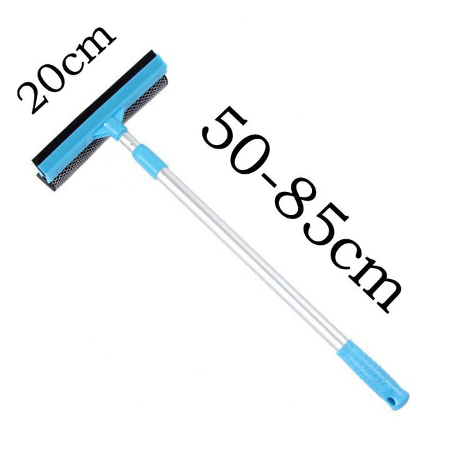 Blue Home Window Cleaner Adjustable Aluminum Alloy Glass Scraper with Dual-Sided Sponge and Rubber Blade