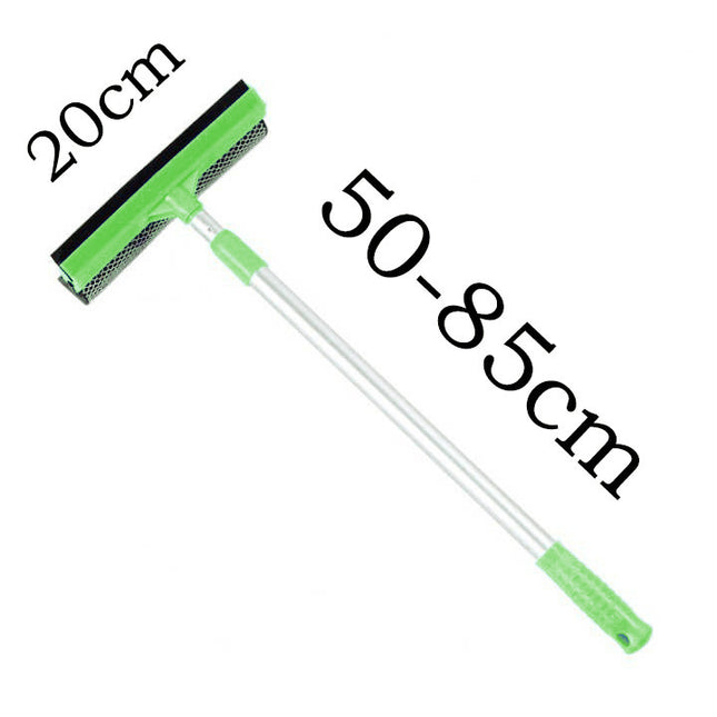 Green Home Window Cleaner Adjustable Aluminum Alloy Glass Scraper with Dual-Sided Sponge and Rubber Blade
