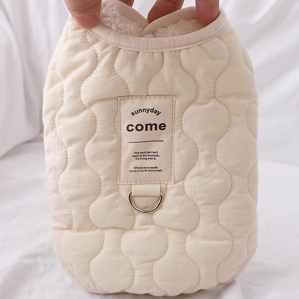 Beige Winter Dog Vest for Small and Medium Breeds Thickened Warm Quilted Coat with Soft Fleece Lining