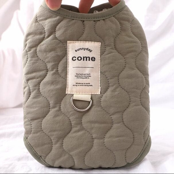 Green Winter Dog Vest for Small and Medium Breeds Thickened Warm Quilted Coat with Soft Fleece Lining