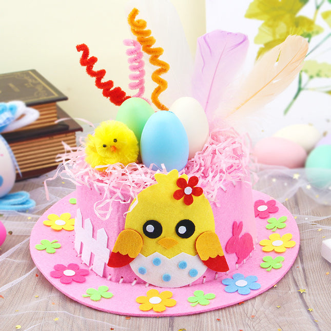 Pink DIY Easter Hat Craft Kit Kids Handmade Decoration Set with Accessories for Easter Parties School