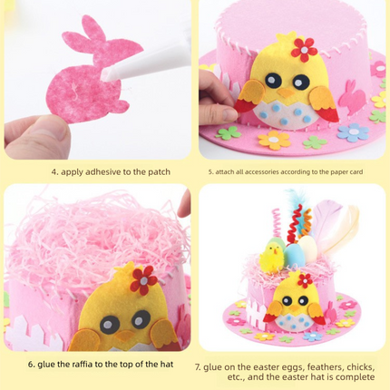 Pink DIY Easter Hat Craft Kit – Kids’ Handmade Decoration Set with Accessories for Easter Parties, School Activities and Home Crafts