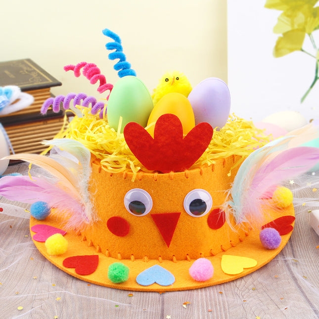 Orange DIY Easter Hat Craft Kit Kids Handmade Decoration Set with Accessories for Easter Parties School