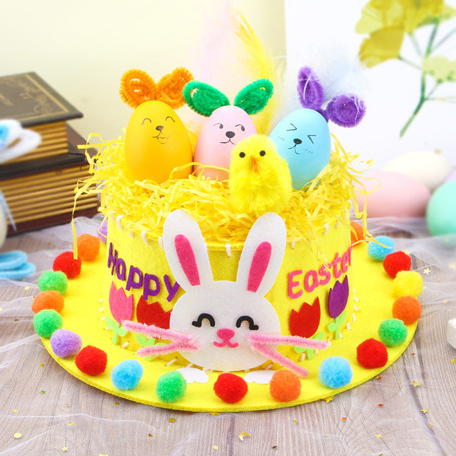 Yellow DIY Easter Hat Craft Kit Kids Handmade Decoration Set with Accessories for Easter Parties School