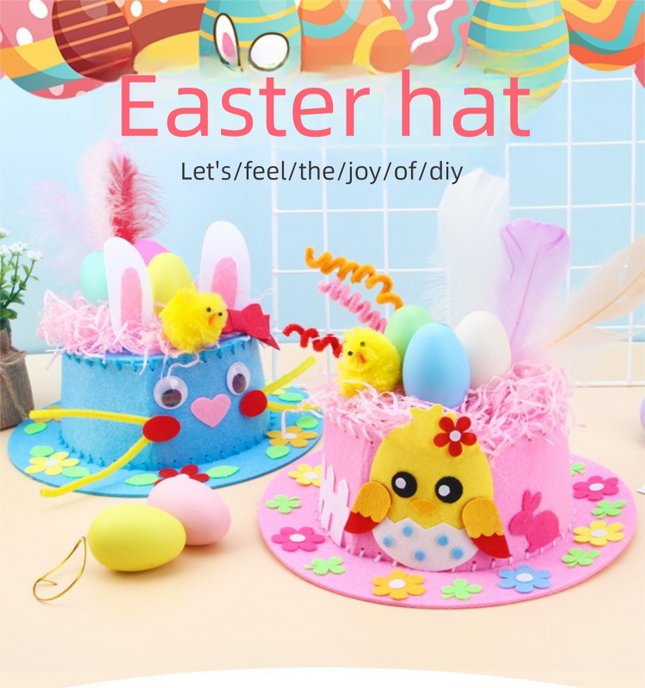 Yellow DIY Easter Hat Craft Kit Kids Handmade Decoration Set with Accessories for Easter Parties School – product detail