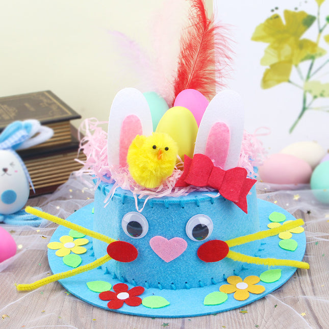 Blue DIY Easter Hat Craft Kit Kids Handmade Decoration Set with Accessories for Easter Parties School