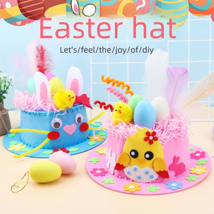 Blue DIY Easter Hat Craft Kit – Kids’ Handmade Decoration Set with Accessories for Easter Parties, School Activities and Home Crafts