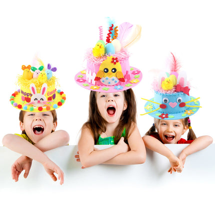 Blue DIY Easter Hat Craft Kit – Kids’ Handmade Decoration Set with Accessories for Easter Parties, School Activities and Home Crafts