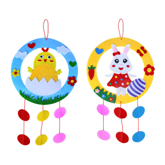 2-Piece Easter Kids Craft Decoration Set DIY Hanging Ornaments Featuring Bunny and Chick Designs