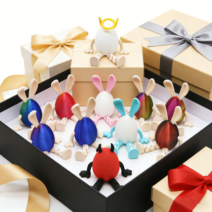 3-Piece Blue-silver gradient Easter Figurine Set – Identical Poseable Egg-Shaped Toys for Holiday Display and Interactive Play