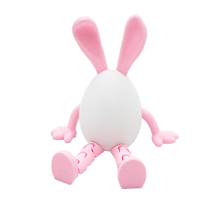 3-Piece Pink rabbit-ear white egg Easter Figurine Set – Identical Poseable Egg-Shaped Toys for Holiday Display and Interactive Play