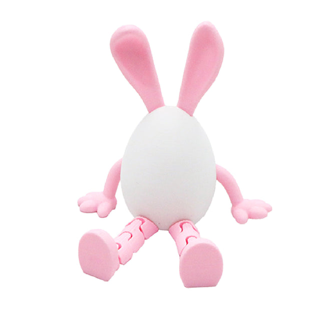 3-Piece Pink rabbit-ear white egg Easter Figurine Set Identical Poseable Egg-Shaped Toys for Holiday