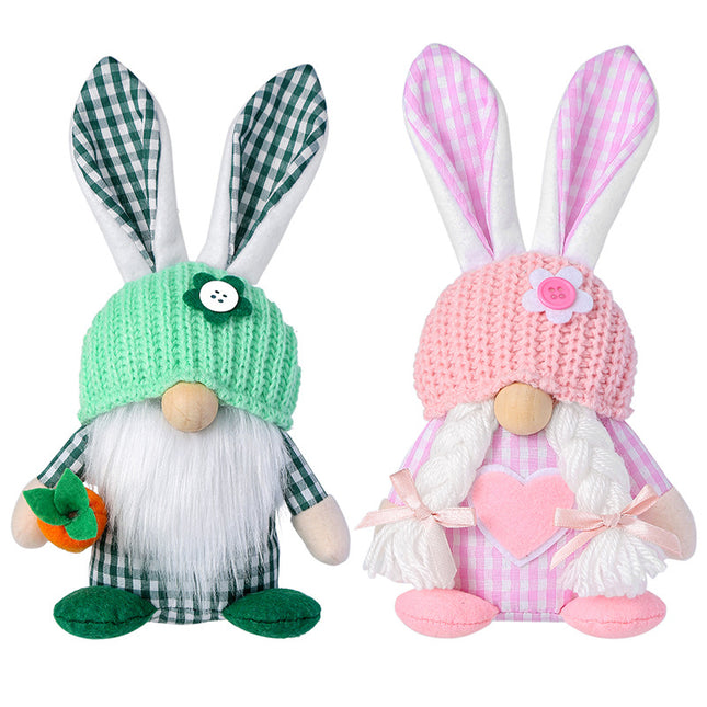 2-Piece Easter Bunny Gnome Set Matching Decorative Figurines in Complementary Color Schemes for Spring