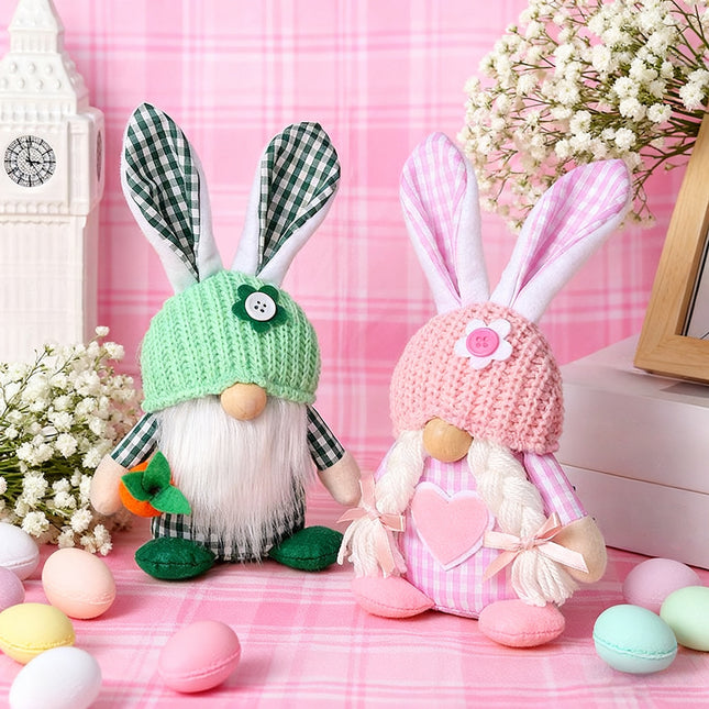 2-Piece Easter Bunny Gnome Set Matching Decorative Figurines in Complementary Color Schemes for Spring – product detail