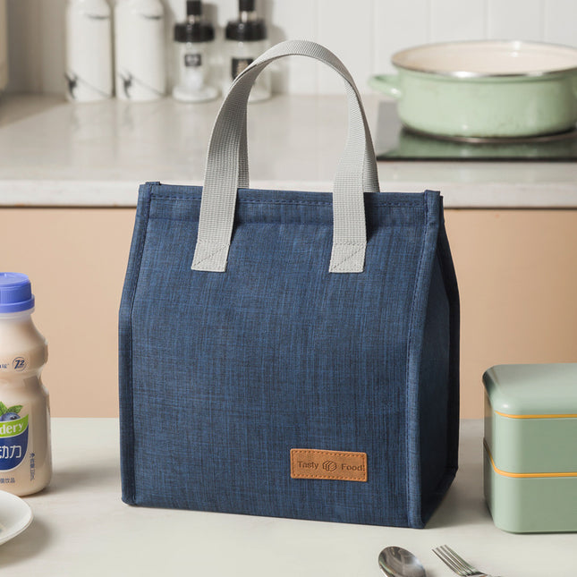 2-Piece navy blue Vertical Lunch Tote Set Compact Insulated Meal Bag with Large Capacity and Durable Handle
