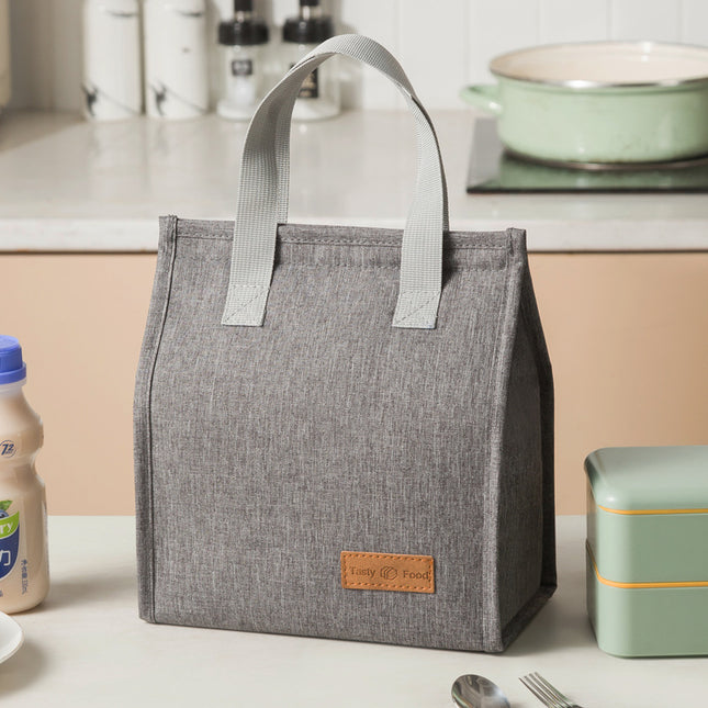2-Piece Grey Vertical Lunch Tote Set Compact Insulated Meal Bag with Large Capacity and Durable Handle for