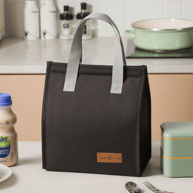 2-Piece Black Vertical Lunch Tote Set Compact Insulated Meal Bag with Large Capacity and Durable Handle for