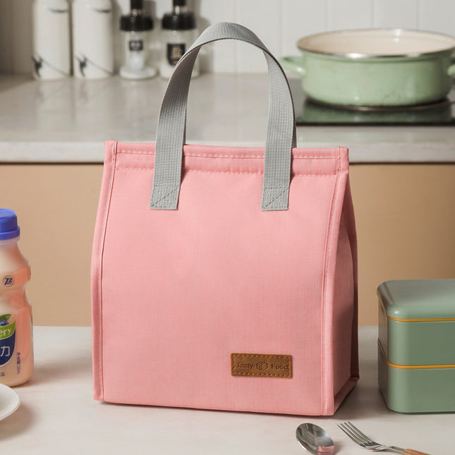 2-Piece Pink Vertical Lunch Tote Set Compact Insulated Meal Bag with Large Capacity and Durable Handle for