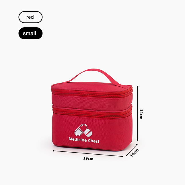 Red Compact Double-Layer Medicine Storage Case Portable First Aid Organizer for Home Travel & Emergency Use