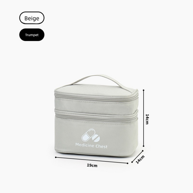 Beige Compact Double-Layer Medicine Storage Case Portable First Aid Organizer for Home Travel & Emergency