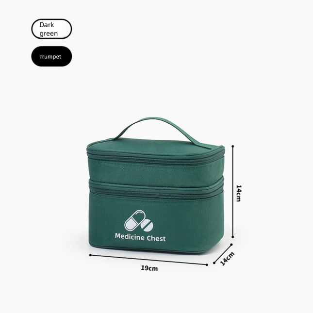 Green Compact Double-Layer Medicine Storage Case Portable First Aid Organizer for Home Travel & Emergency