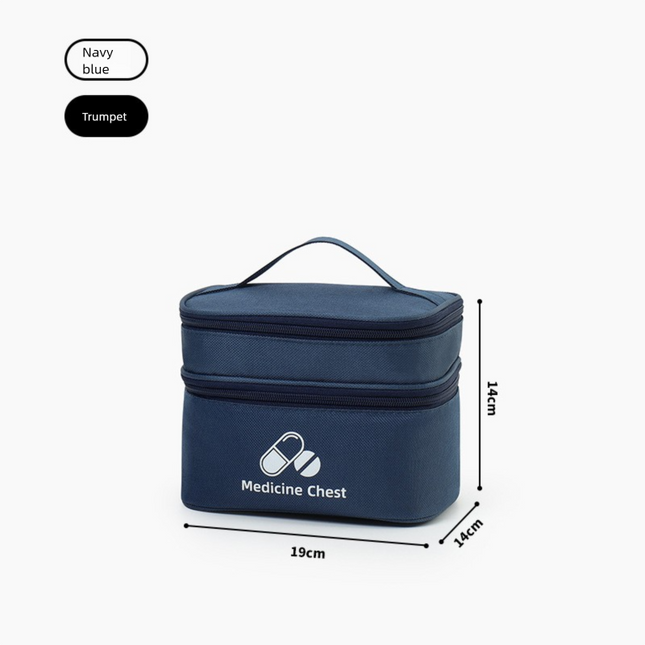 Dark blue Compact Double-Layer Medicine Storage Case Portable First Aid Organizer for Home Travel &