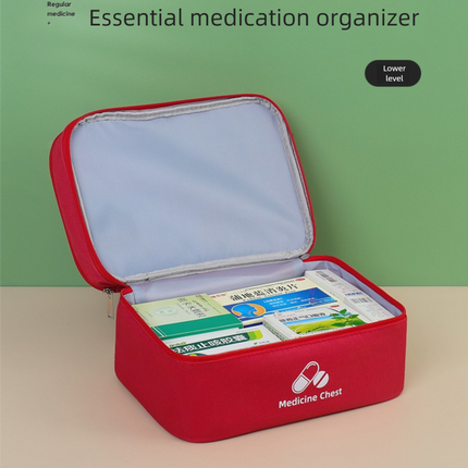 Dark blue Compact Double-Layer Medicine Storage Case Portable First Aid Organizer for Home Travel & – shape and profile