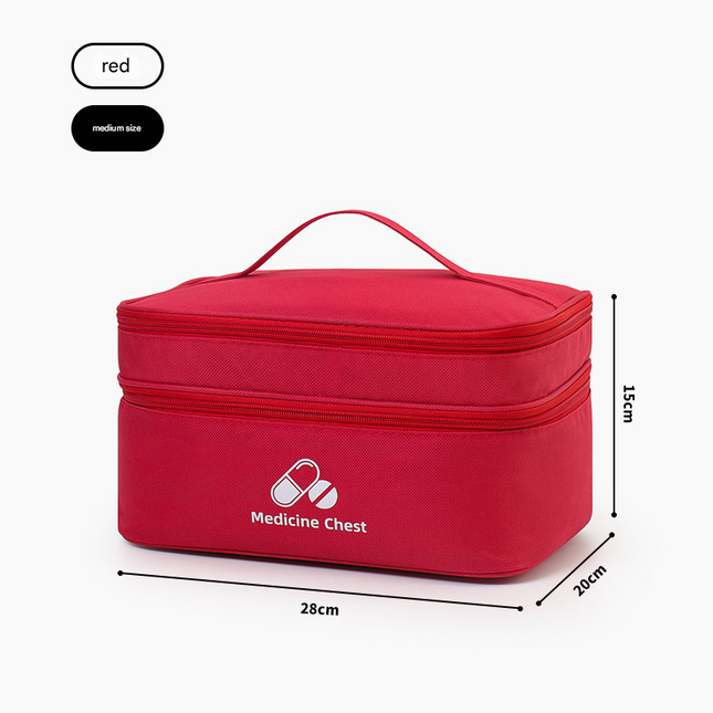 Red Medium Double-Layer Medicine Organizer Portable First Aid Storage Case with Multiple Compartments for