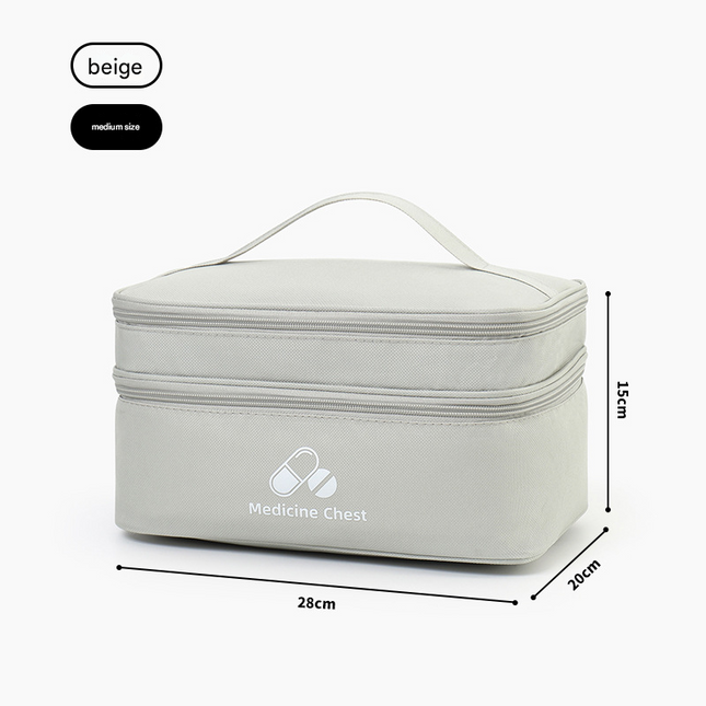 Beige Medium Double-Layer Medicine Organizer Portable First Aid Storage Case with Multiple Compartments for