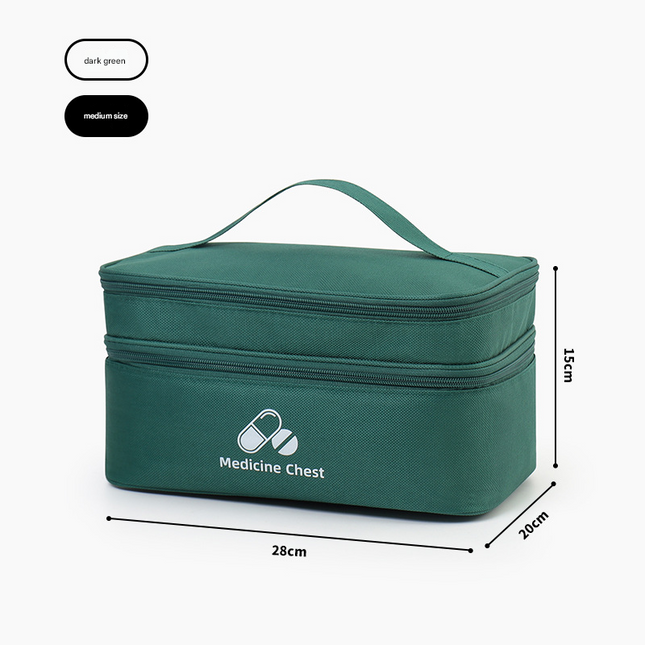Green Medium Double-Layer Medicine Organizer Portable First Aid Storage Case with Multiple Compartments for