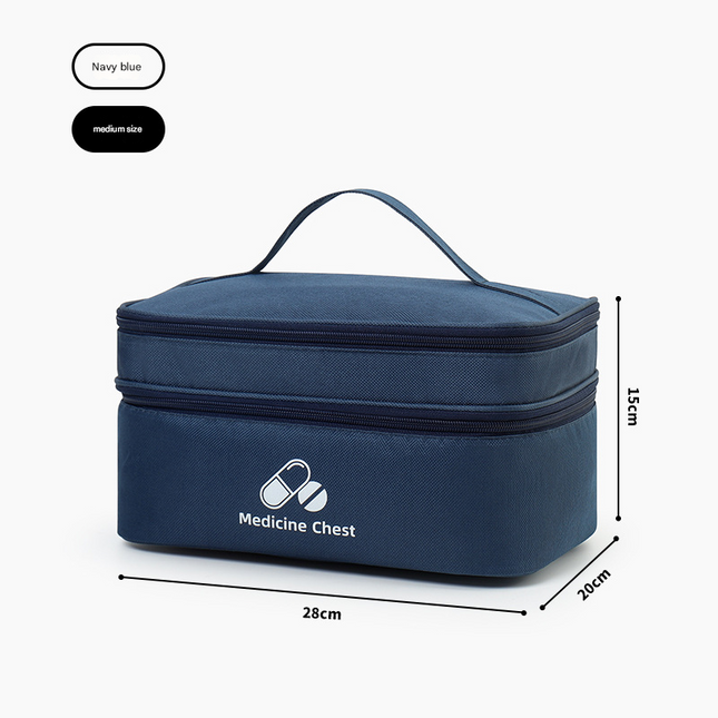 Dark blue Medium Double-Layer Medicine Organizer Portable First Aid Storage Case with Multiple Compartments