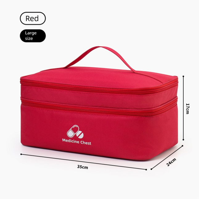 Red Large First Aid Organizer 35 x 24 x 17cm Double-Layer Medicine Storage Case for Family & Travel Use