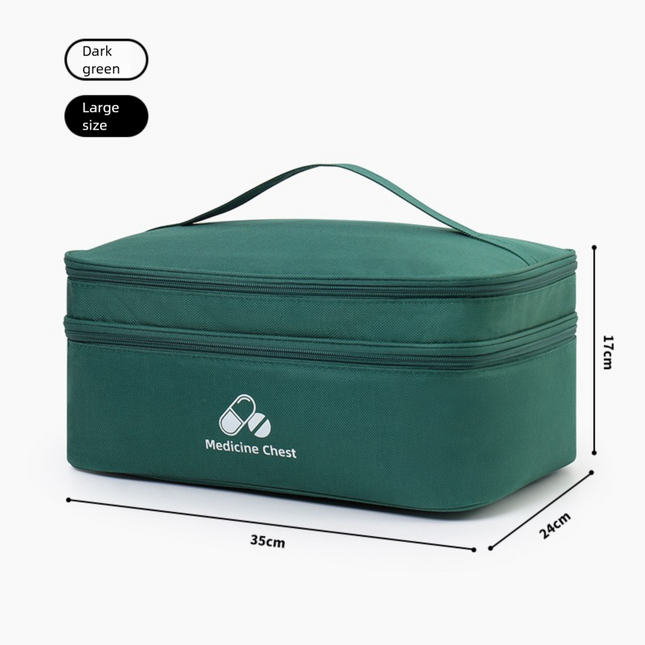 Green Large First Aid Organizer 35 x 24 x 17cm Double-Layer Medicine Storage Case for Family & Travel Use