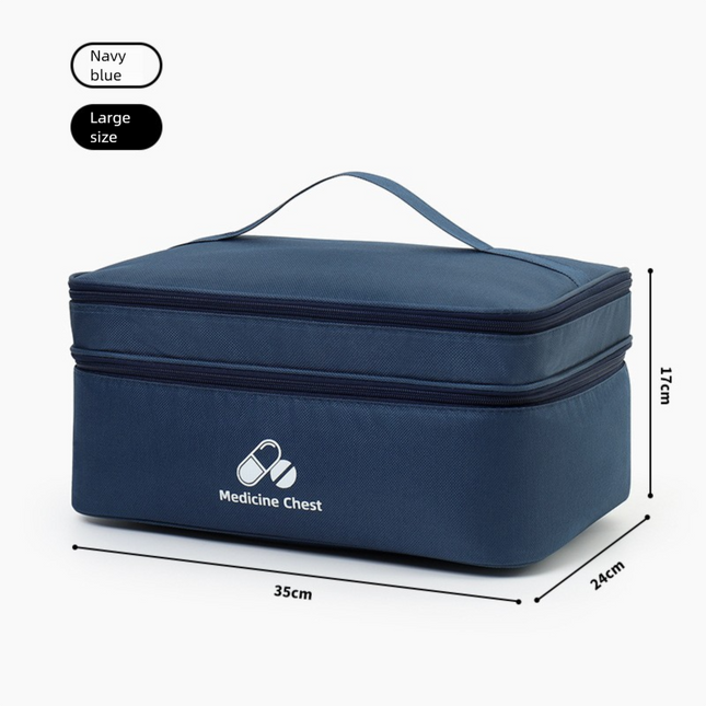 Dark blue Large First Aid Organizer 35 x 24 x 17cm Double-Layer Medicine Storage Case for Family & Travel