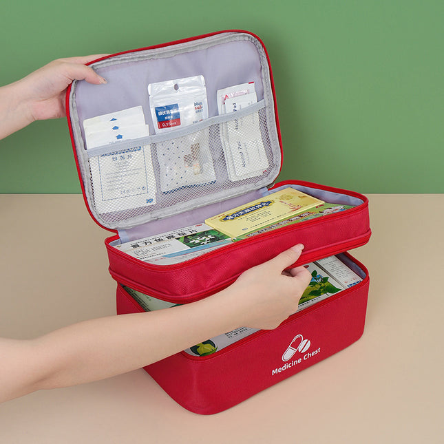 Dark blue Large First Aid Organizer 35 x 24 x 17cm Double-Layer Medicine Storage Case for Family & Travel – product detail
