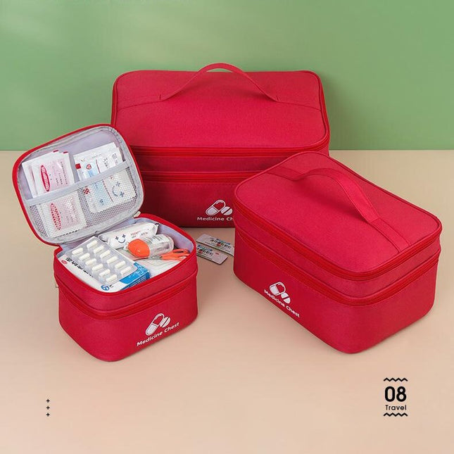 Red 3-Piece First Aid Organizer Set Small Medium & Large Medicine Storage Cases (19/23/35cm) for Home &