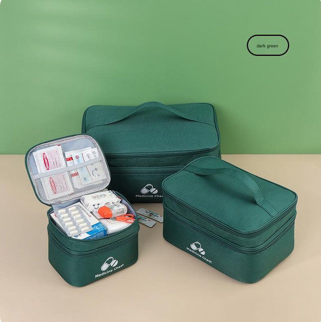 Green 3-Piece First Aid Organizer Set Small Medium & Large Medicine Storage Cases (19/23/35cm) for Home &