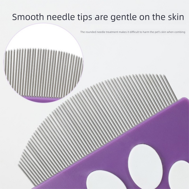 Purple Pet Grooming Comb Fine-Toothed Flea Remover with Non-Slip Grip for Cats and Dogs – product detail