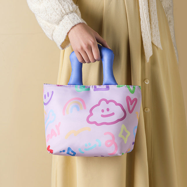 Pink Insulated Lunch Bag Multi-Color Printed Tote with Padded Handle for Students & Office Workers – product detail