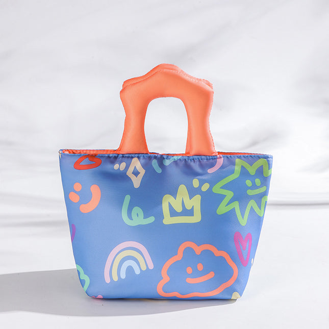 Blue and orange handbag Insulated Lunch Bag Multi-Color Printed Tote with Padded Handle for Students &