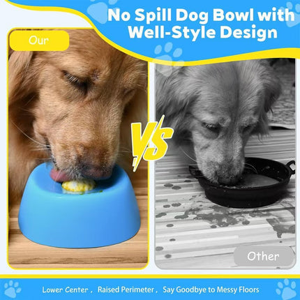 Blue bowl, white ball Slow Feeding Dog Bowl with Built-In Rolling Ball – Anti-Spill Pet Lick Dish for Healthy Eating Habits