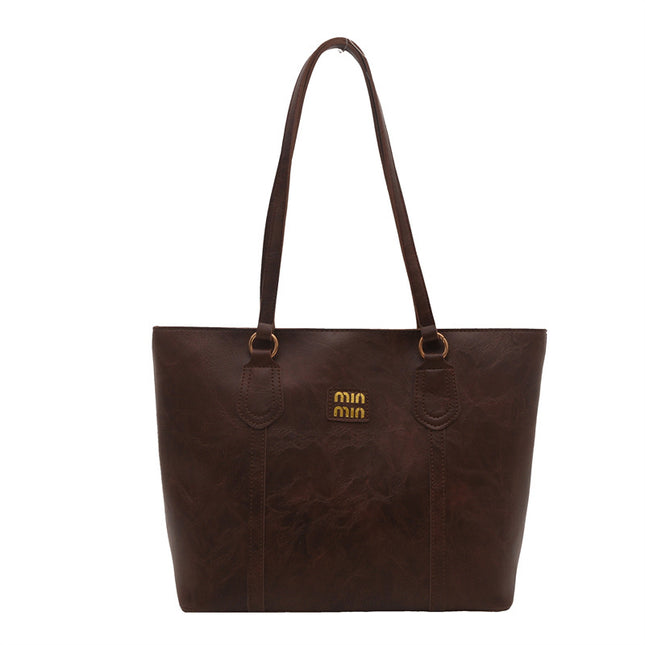 Brown Large Capacity Tote Bag Vintage-Style Shoulder Handbag for Daily Use & Office Commute