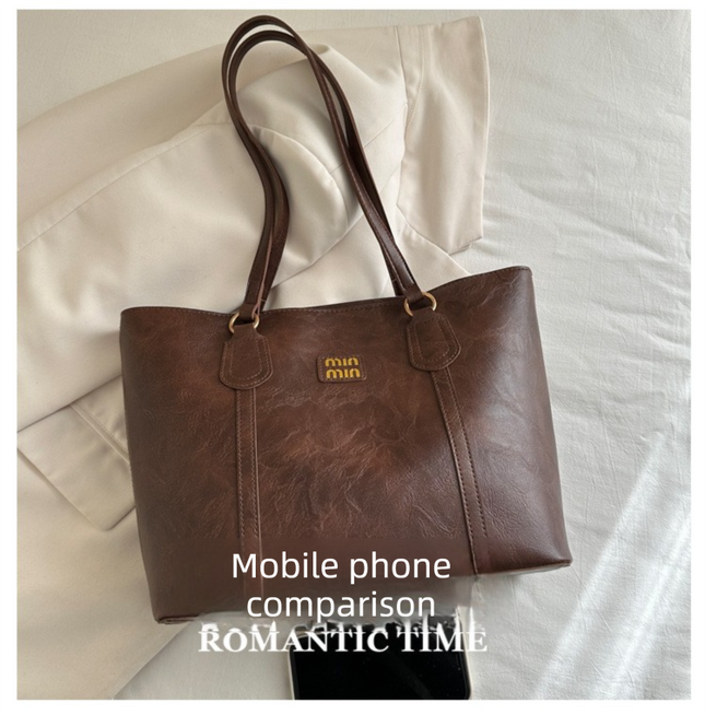 Brown Large Capacity Tote Bag Vintage-Style Shoulder Handbag for Daily Use & Office Commute – product detail