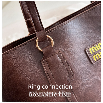 Brown Large Capacity Tote Bag – Vintage-Style Shoulder Handbag for Daily Use & Office Commute