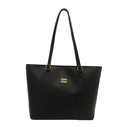 Black Large Capacity Tote Bag – Vintage-Style Shoulder Handbag for Daily Use & Office Commute