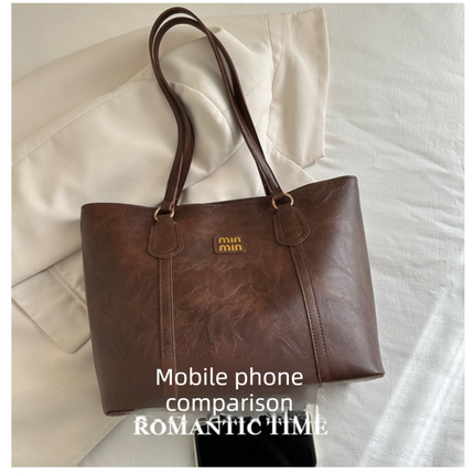 Black Large Capacity Tote Bag – Vintage-Style Shoulder Handbag for Daily Use & Office Commute